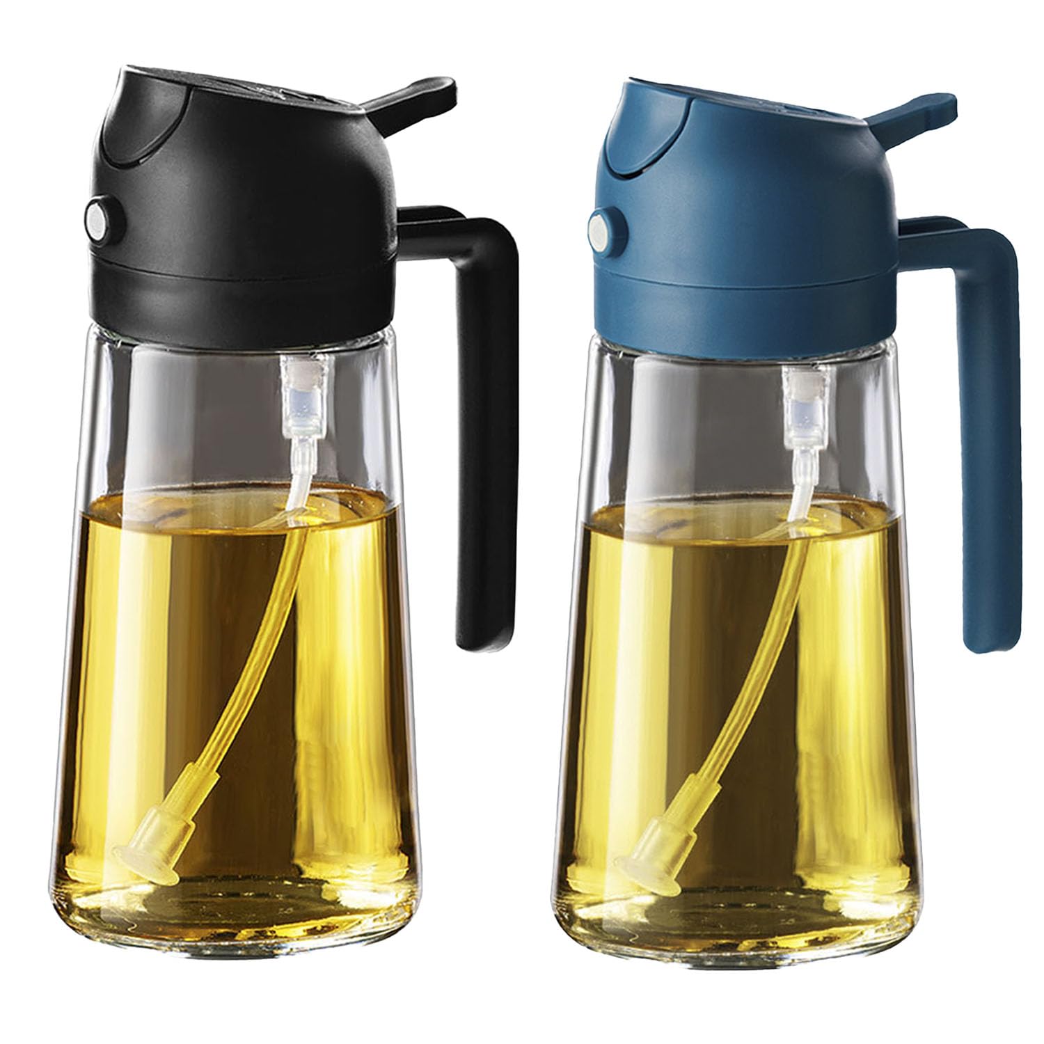 TrendPlain 16oz/470ml Glass Olive Oil Sprayer for Cooking - 2 in 1 Olive Oil Dispenser for Kitchen Gadgets, Air Fryer, Salad, and BBQ - Black